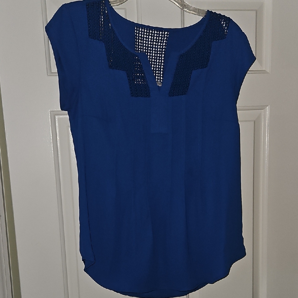 Women's Blue Top with Crochet Detail